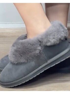 EMU Australia Sheepskin Fold-Cuff Ankle Boot Slippers Grey Suede Shearling 7 New